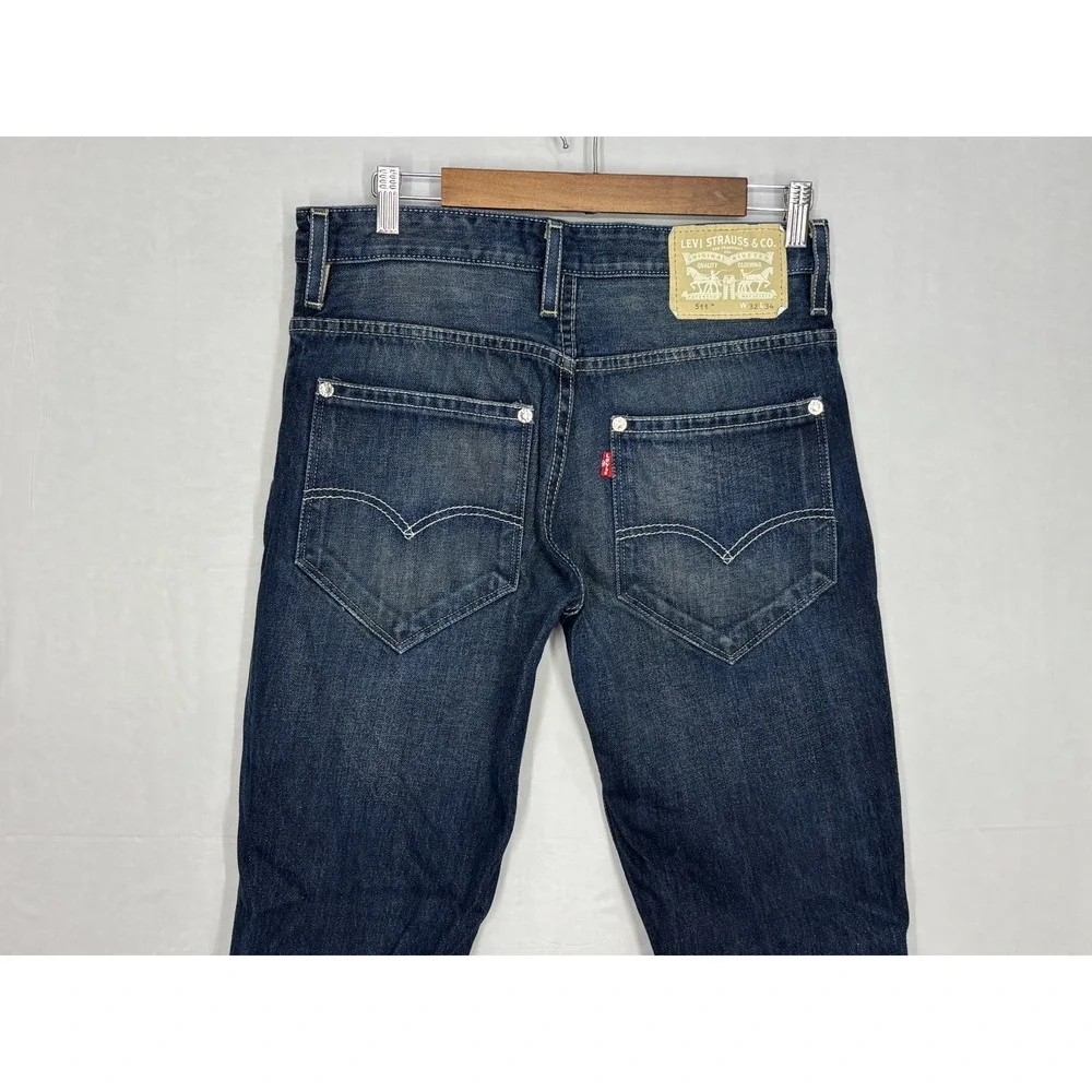 Levi's 511 Straight Leg Jeans Mens Blue Denim Dark‎ Wash 5-Pocket Whisker 32x34